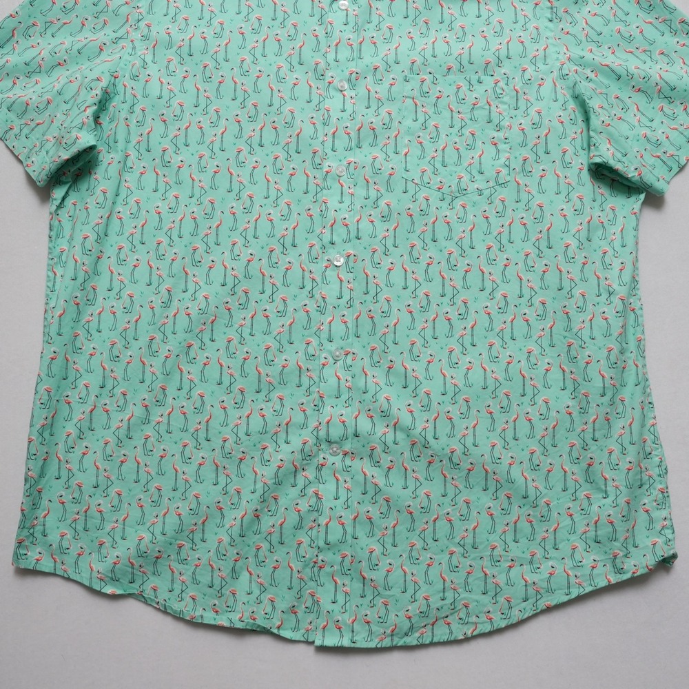 Club Room Button Up Shirt Mens XXL Green Flamingo Tropical Print Short Sleeve - Picture 8 of 16